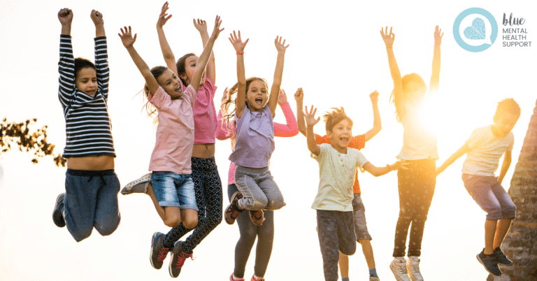 5 tips on how to ensure positive mental health for children and young people during the summer break 4 Blue Mental Health BMHS August 2024 blog social card