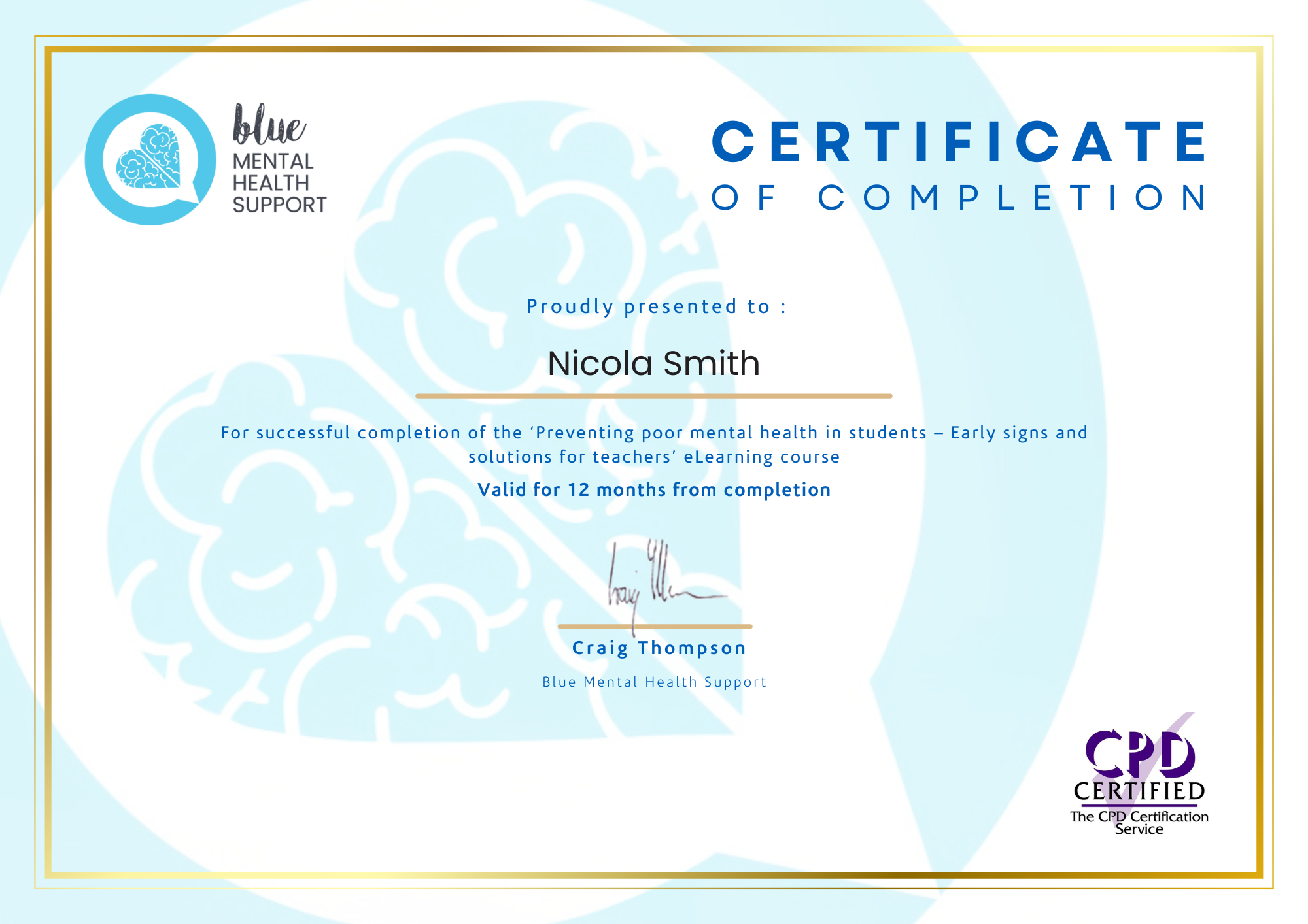 Home 11 BMH certificate